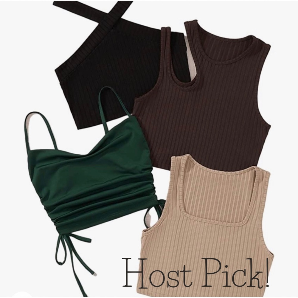 Crop Tank Tops. Set of 4. Casual Solid Ribbed Knit Womens Size Medium EUC